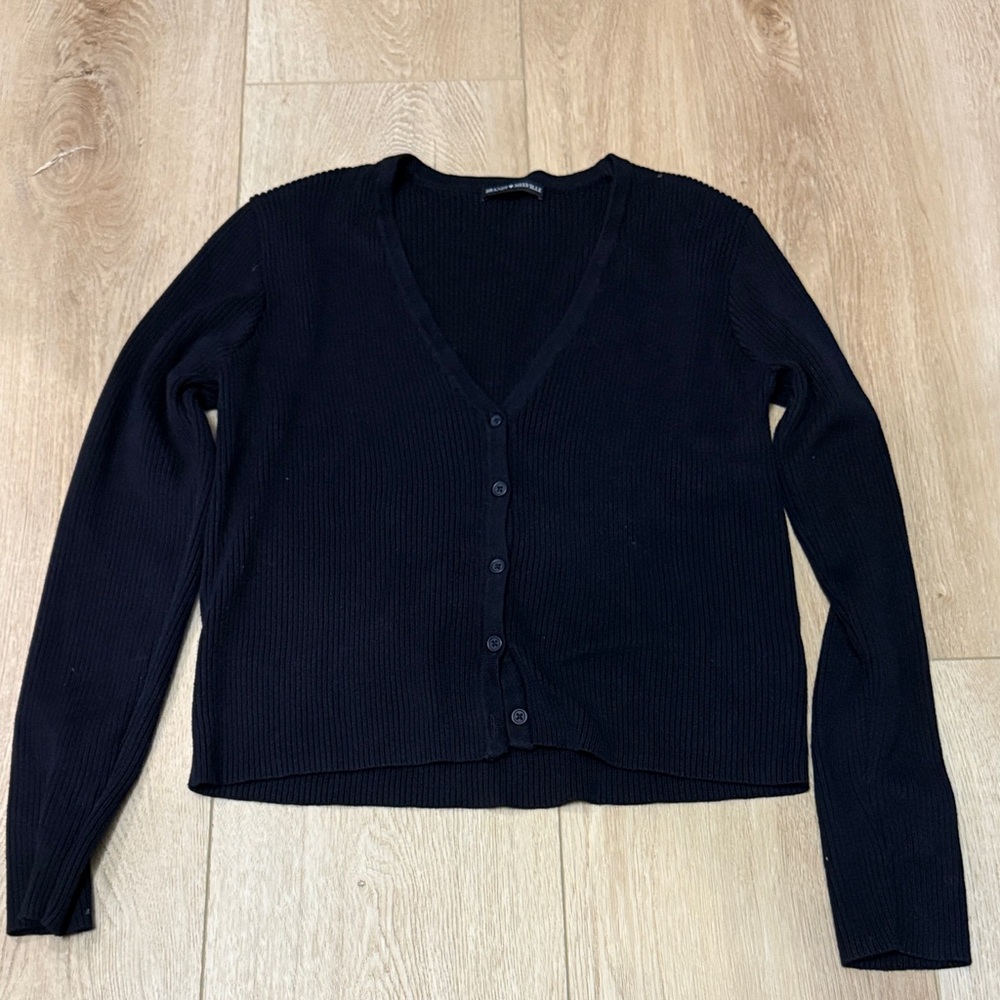 Brandy Melville Women's Navy V-Neck Button Up Sweater